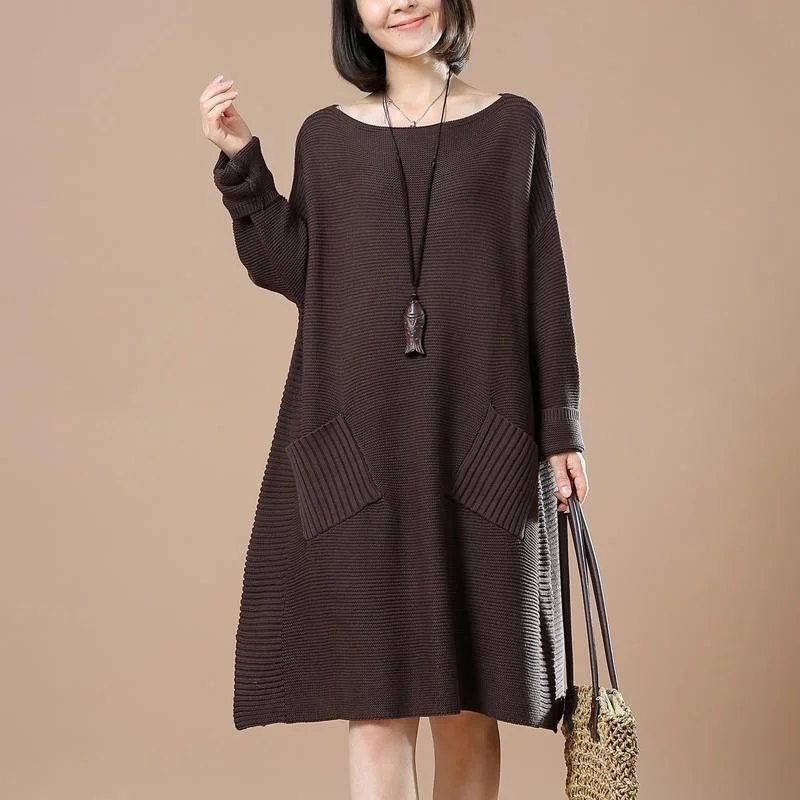 loose fit women's tops -Chocolate oversized sweaters women winter dresses