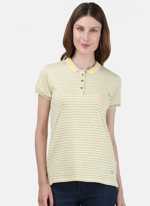 lace-up tops for women -Womens Yellow Stripe T-Shirt