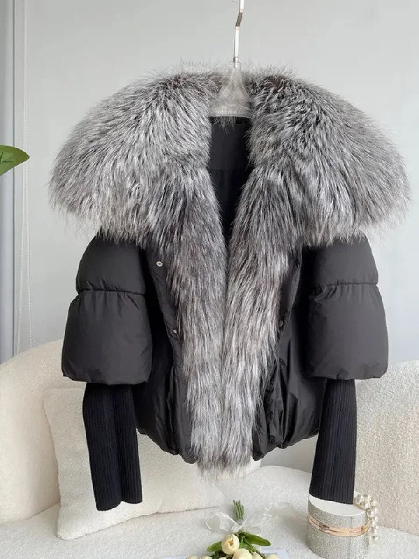 oversized winter coats for women -Luxe Warmth: Women's Duck Down Jacket with Natural Fur - Stylish Winter Comfort