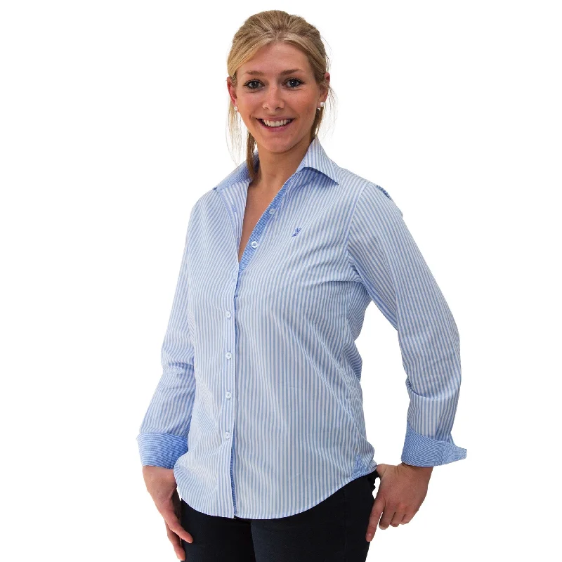 women's summer blouses -Coco J-Light Blue/White Stripe Relaxed Fit Shirt