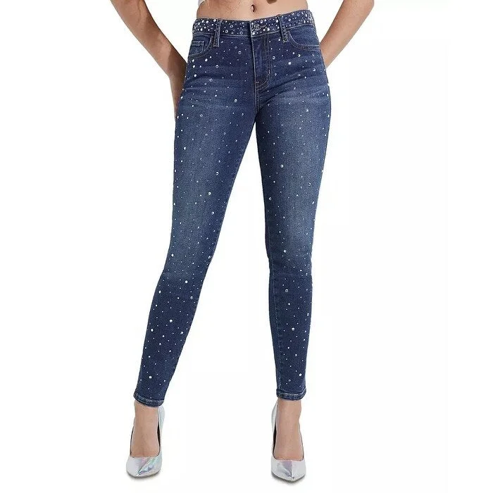 vintage style pants for women -Guess Women's Drea Rhinestone Curve Jeans Blue Size Square 30 - Square 30