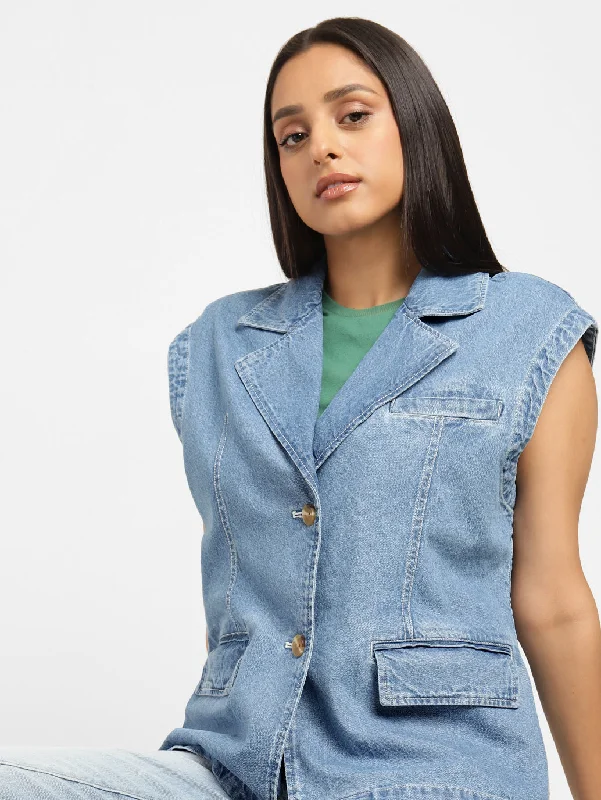 business casual coats for women -Levi's x Deepika Padukone Solid Notched Lapel Denim Jacket