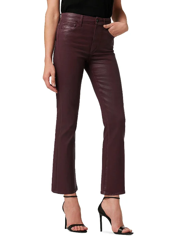 women's flared pants -The Callie Womens Coated High Rise Cropped Jeans