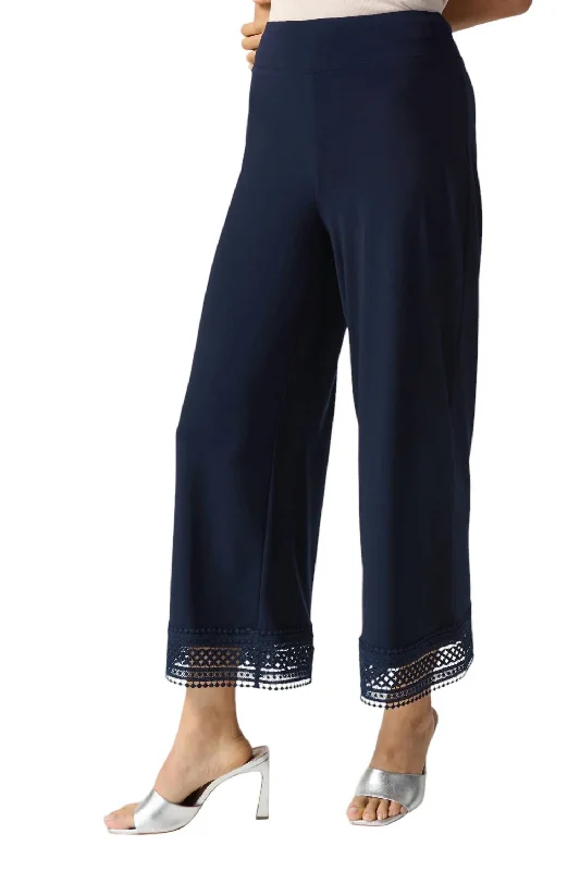 travel pants for women -Ankle-Length Wide Leg Pant In Midnight Blue