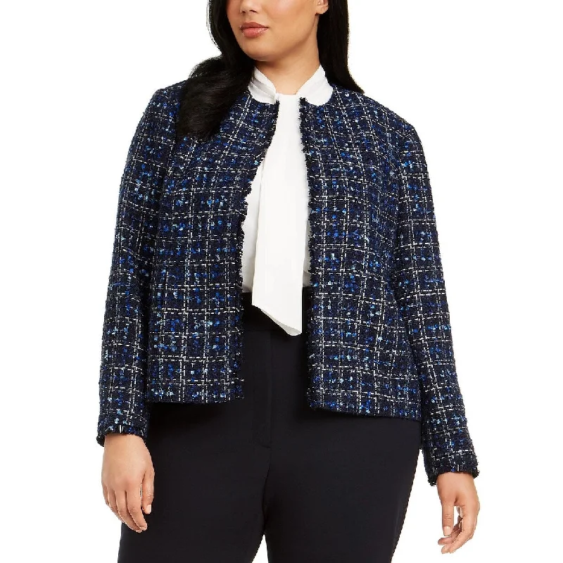 women's lightweight windbreakers -Calvin Klein Women's Plus Size Tweed Jacket Blue Size 20