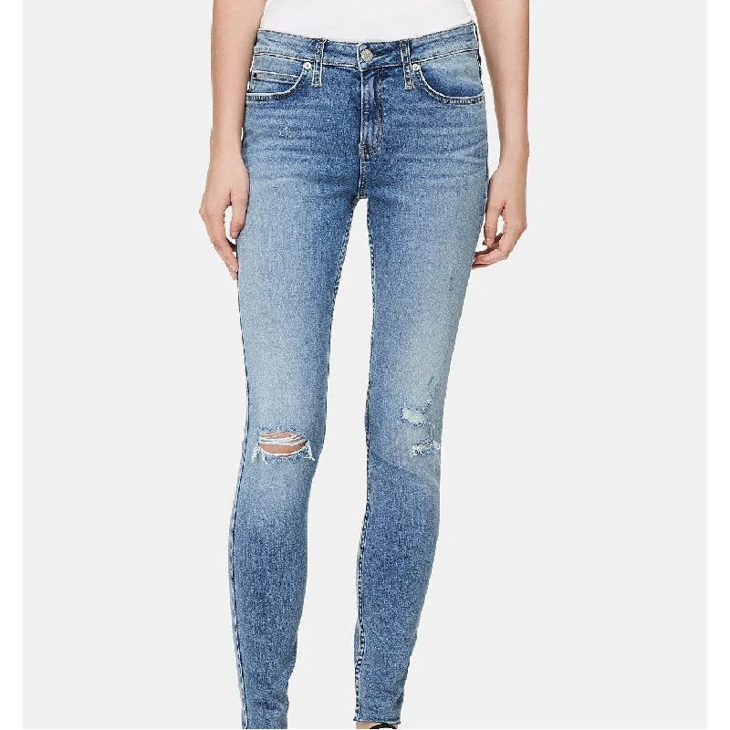 winter trousers for women -Calvin Klein Women's Mid Rise Super Skinny Leg Jeans Size 32" x 30" - Blue - 32" x 30"