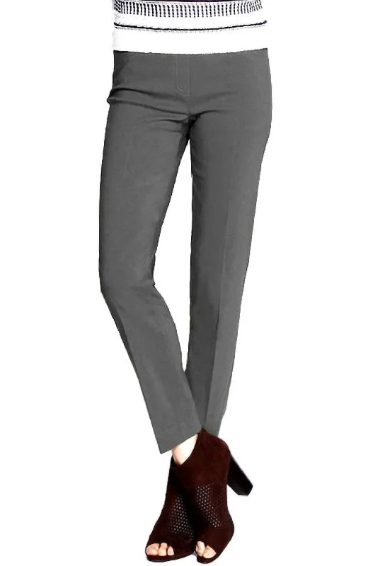 fashionable plaid pants for women -Faux Pocket Ankle Pants In Light Grey