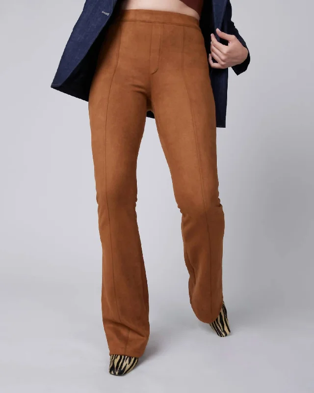 comfortable wide-leg pants -Women's Faux Suede Flare Pant In Rich Caramel