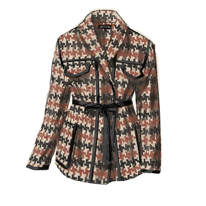 women's wool coats -Houndstooth Shawl Collar Jacket