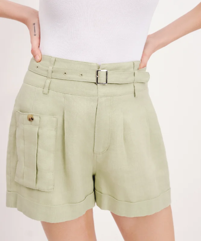 asymmetrical tops for women -Heavyweight Linen High Waisted Shorts - Morning Mist