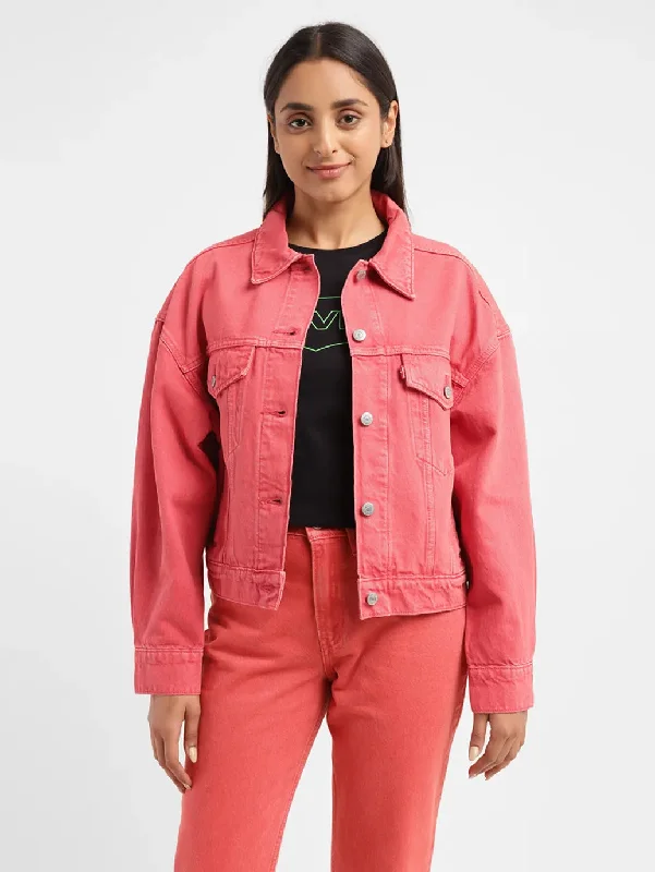 vintage-inspired jackets for women -Women's Solid Spread Collar Denim Jacket