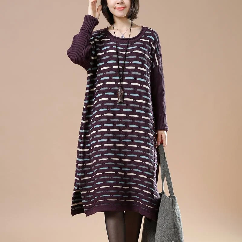 long tunic tops for leggings -Purple knit sweaters oversize winter dresses