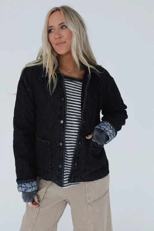 trendy plaid blazers for women -Echo Canyon Quilted Jacket - Black Denim