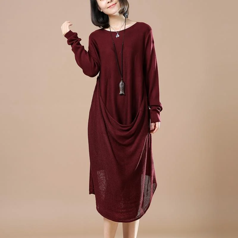 trendy women's shirts -Burgundy winter dresses knitted sweaters woman