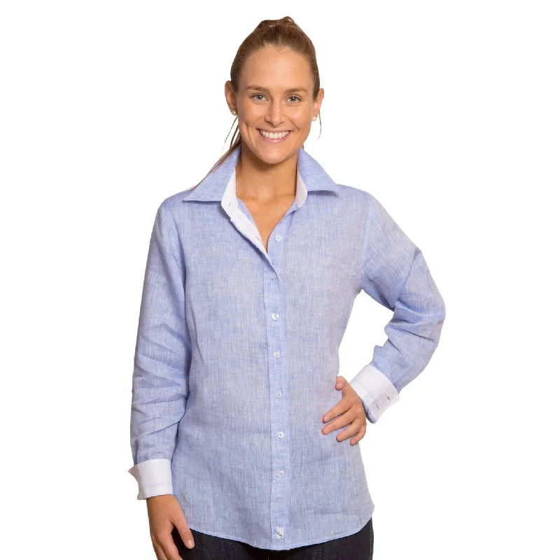 loose fit women's tops -Kate Blue Linen Shirt