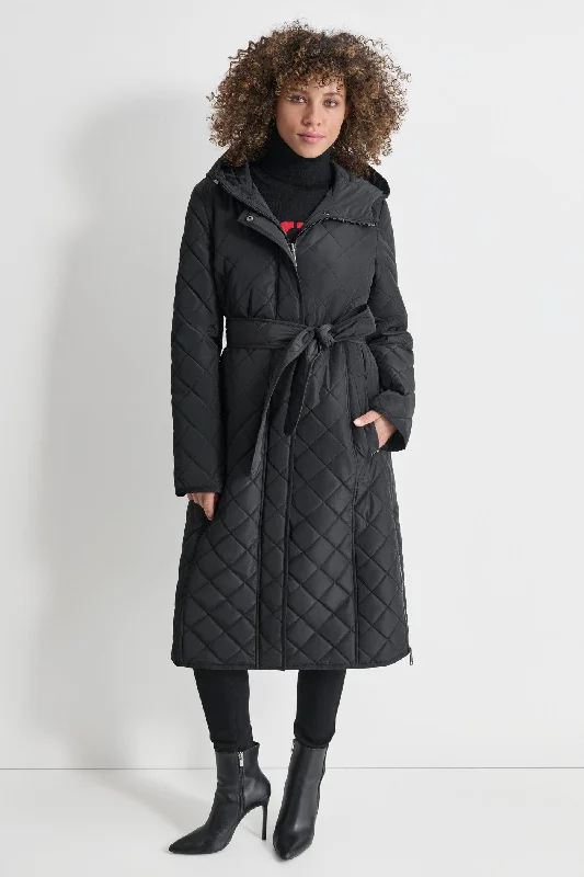 tailored coats for women -Long Quilted Trench