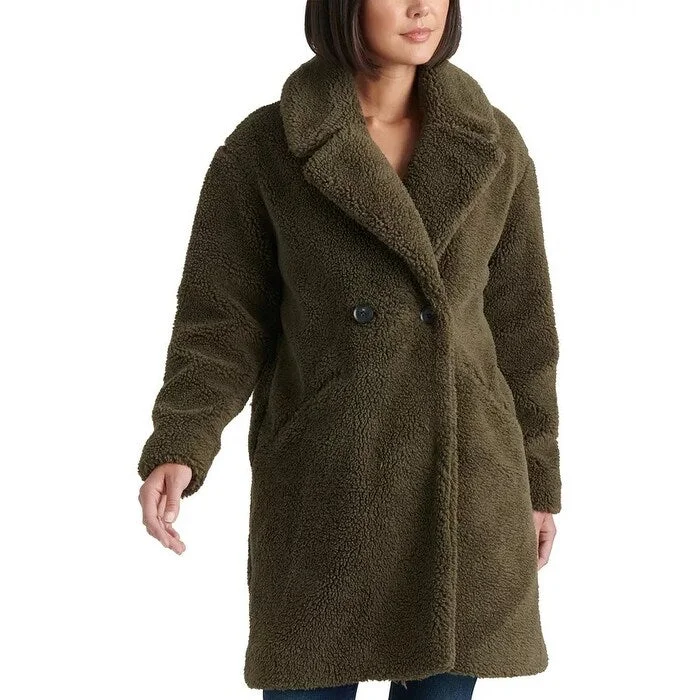 vintage-inspired jackets for women -Lucky Brand Women's Teddy Fuzzy Double Breasted Coat Green Size Medium