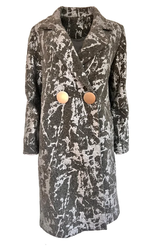 elegant capes for women -Silver Print Wool Blend Trench Coat