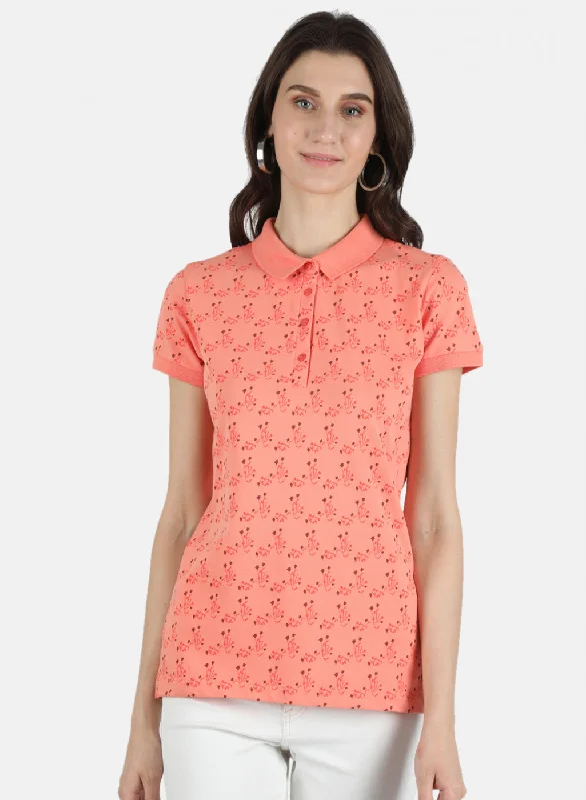 trendy women's shirts -Women Peach Printed T-Shirt