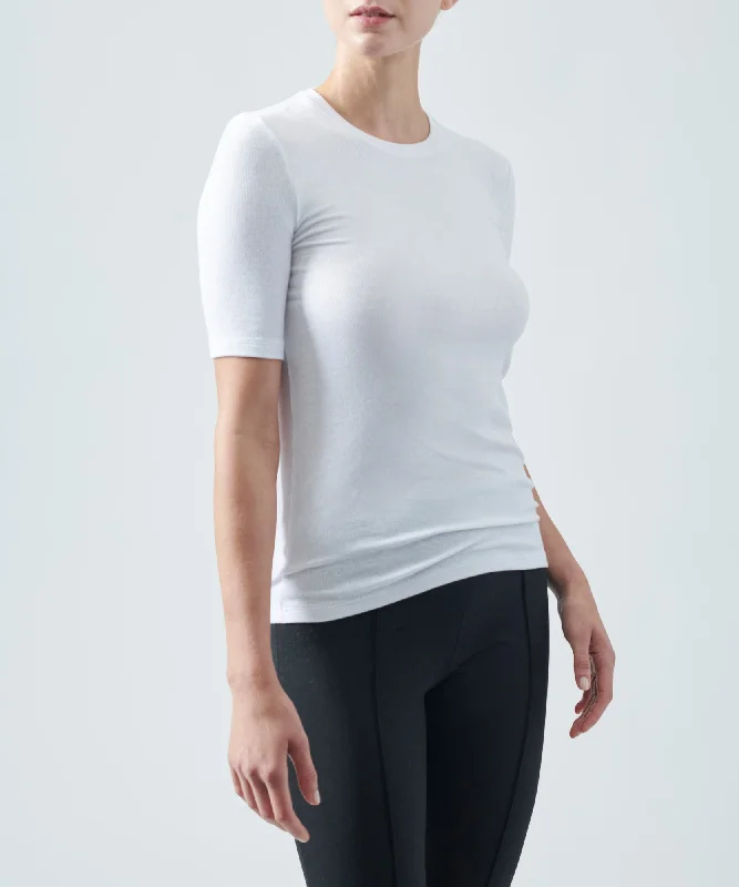 breathable tops for women -Modal Rib Short Sleeve Crew Neck Tee - White