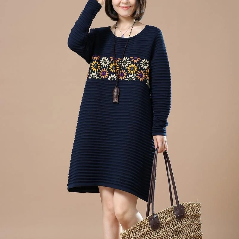 women's work blouses -Navy Daisy sweaters women winter dresses