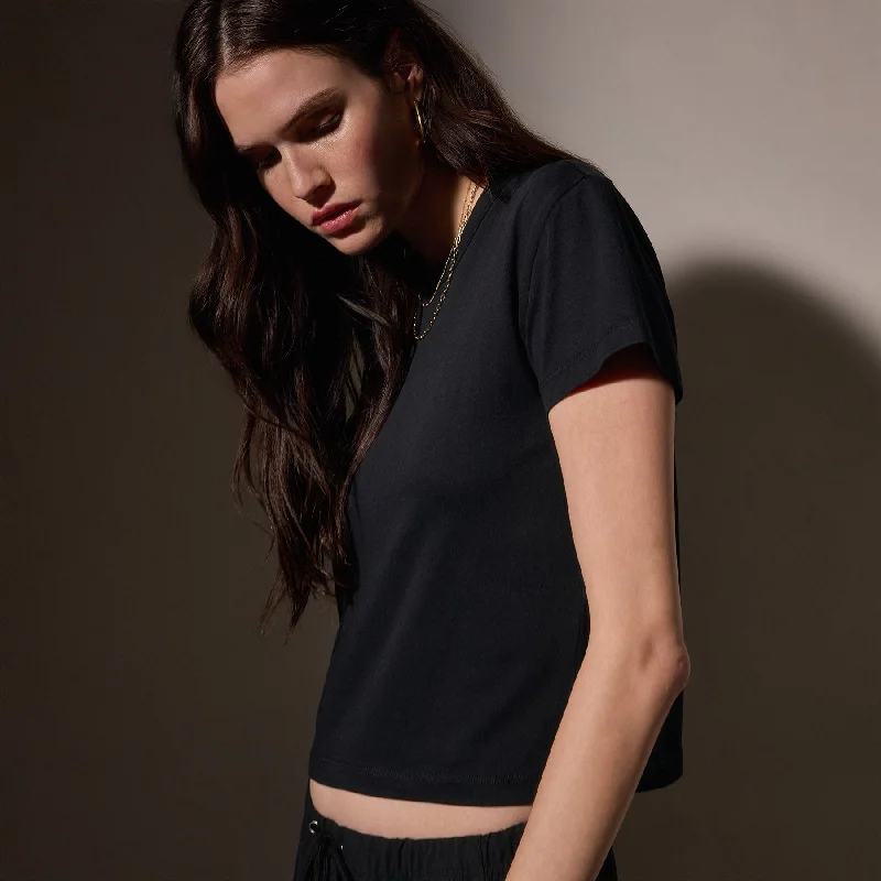 women's cotton t-shirts -Brushed Elevated Jersey Short Sleeve Tee - Black