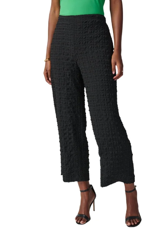 formal wide leg pants for women -Textured And Checkered Wide Leg Pant In Black