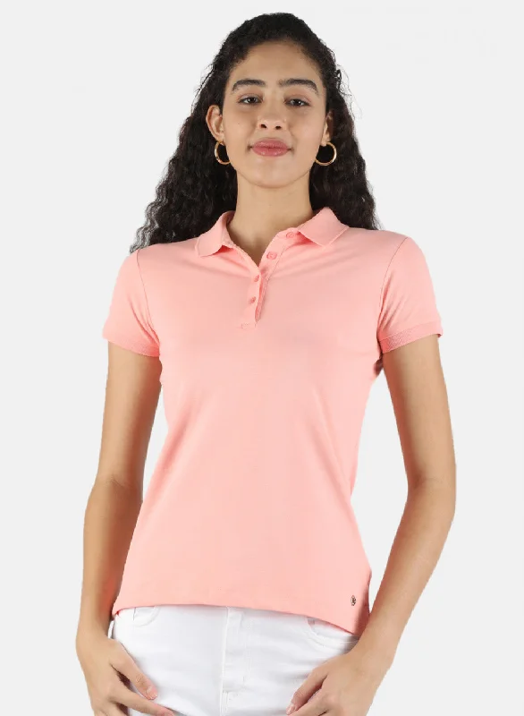 stretchable tops for women -Women Peach Plain T-Shirt