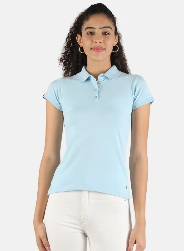 bell sleeve tops for women -Women Sky Blue Plain T-Shirt