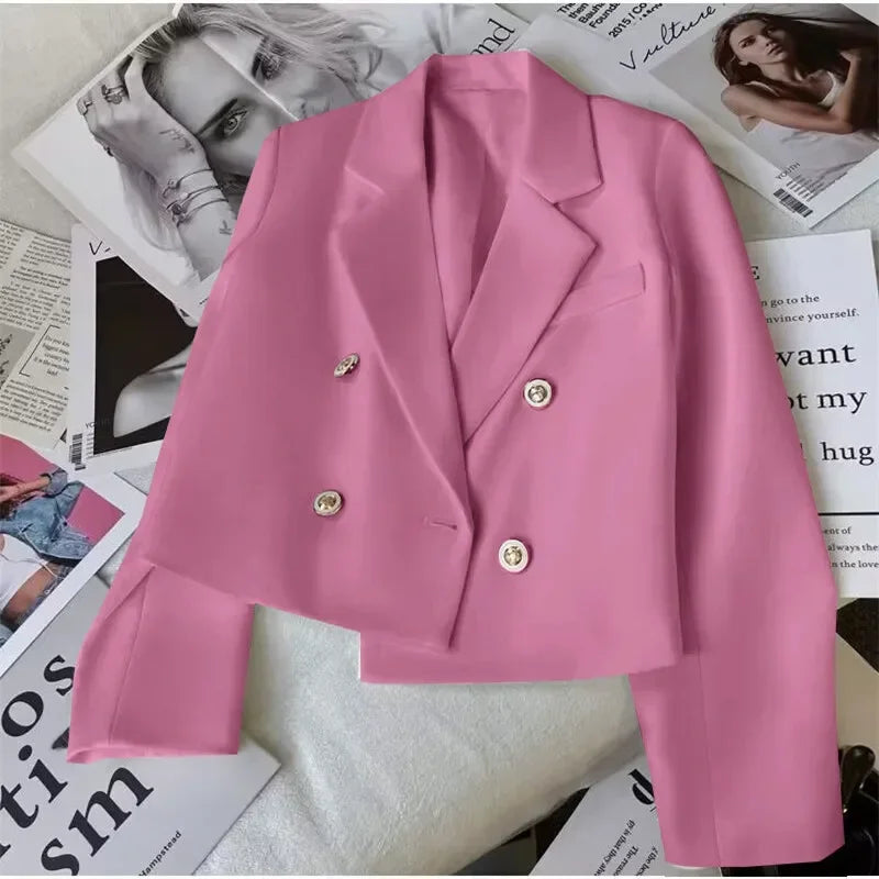 women's varsity jackets -Fashion Short Women Blazers Elegant Female Suits Jacket Tops Casual   Solid Long Sleeve Office Lady Blazer Coat