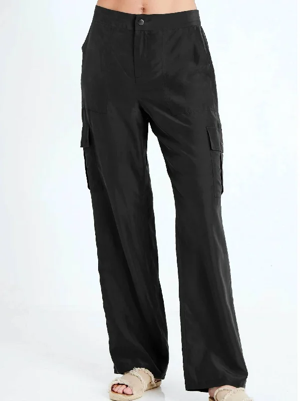 soft fabric pants for women -Go At Ease Cargo Pant In Washed Black