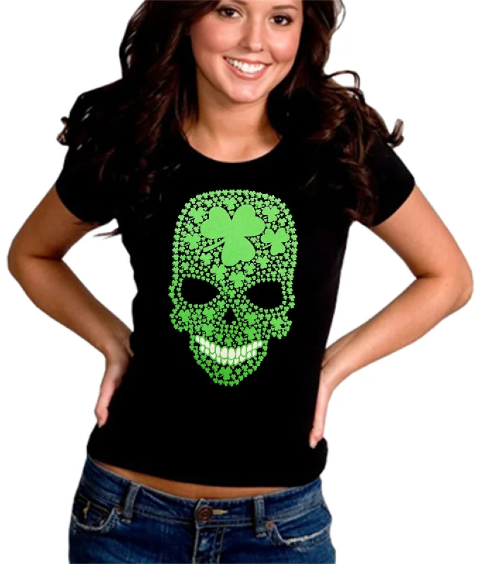 tie-front tops for women -St. Patrick's Day Shamrock Sugar Skull Girl's T-Shirt