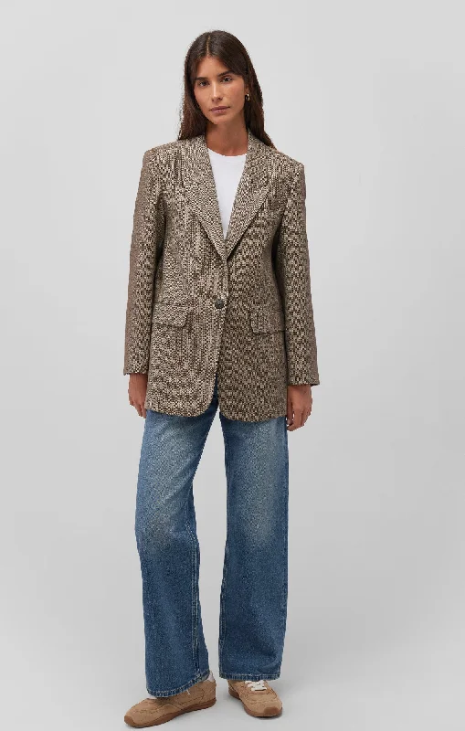 single-breasted coats for women -BLAZER JACKET IN BROWN HERRINGBONE