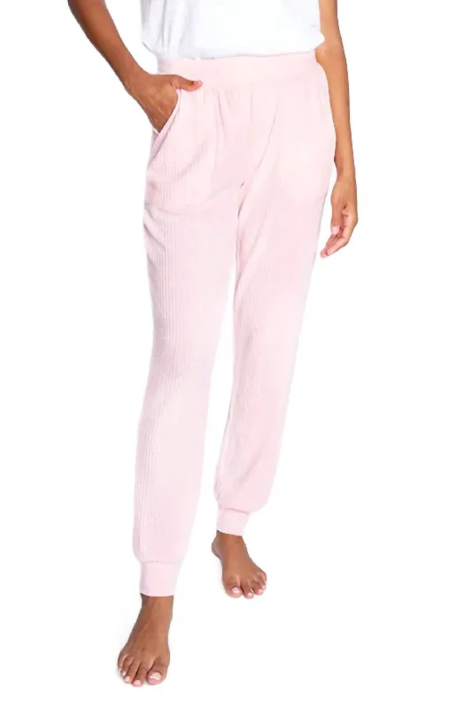 ankle-length leggings for women -Plush & Thermal Banded Pant In Pink Mist