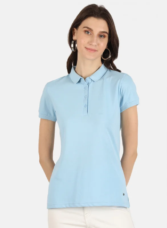 silky tops for women -Women Blue Plain T-Shirt