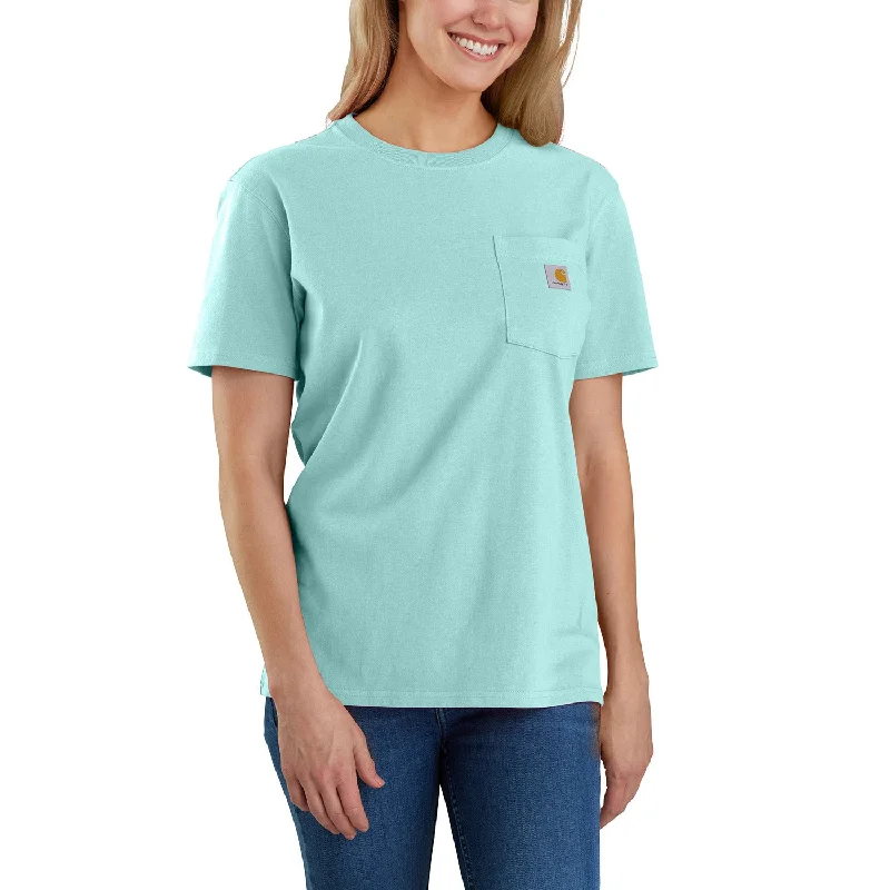 breathable linen tops for women -Carhartt Women's Short Sleeve Pocket T-Shirt_Pastel Turquoise