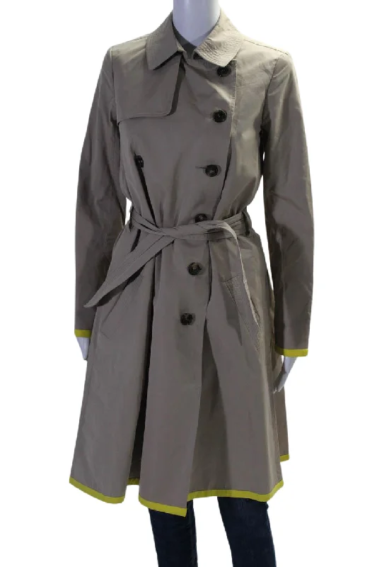 minimalist coats for women -Martin Grant Womens Double Breasted Contrast Trim Trench Coat Beige