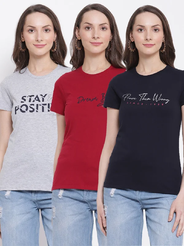 draped tops for women -Women's Casual Regular Short Sleeve Navy,Red,Grey Melange Round neck Graphic Print T-Shirts