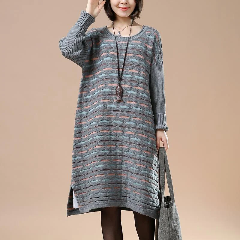 bell sleeve tops for women -Gray sweaters plus size knit winter dresses the lake