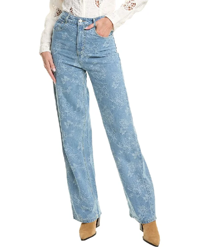 baggy trousers for women -Gracia Floral Printed Straight Leg Jean