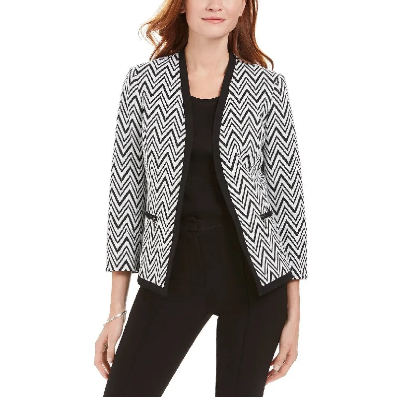 structured coats for women -Kasper Women's Zig-Zag Jacquard Knit Jacket Charcoal Size 12 Petite - 12 Petite