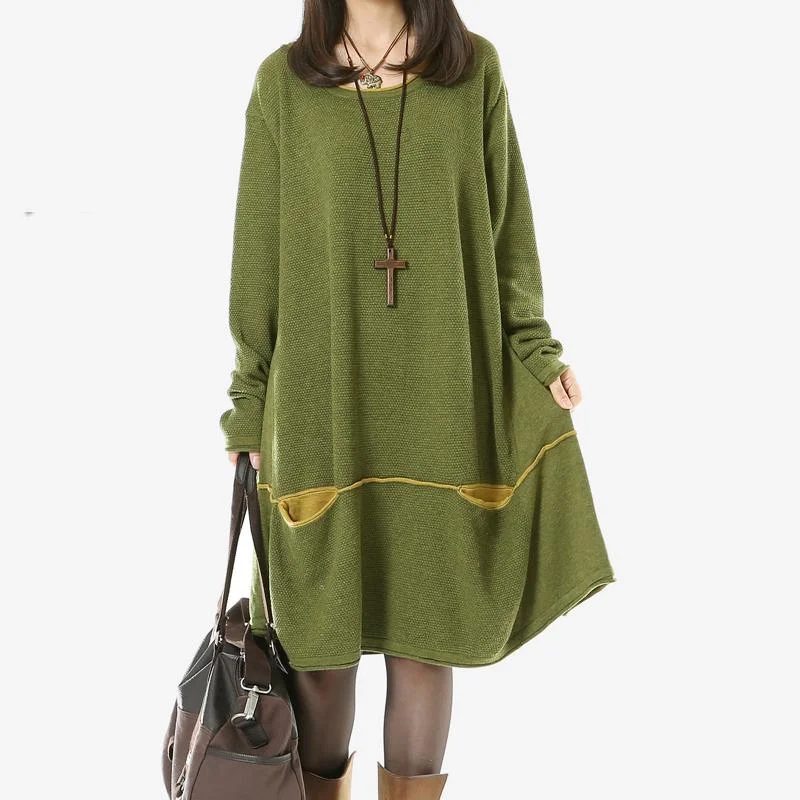 basic tops for women -Green Sweaters Plus Size Knit Dresses