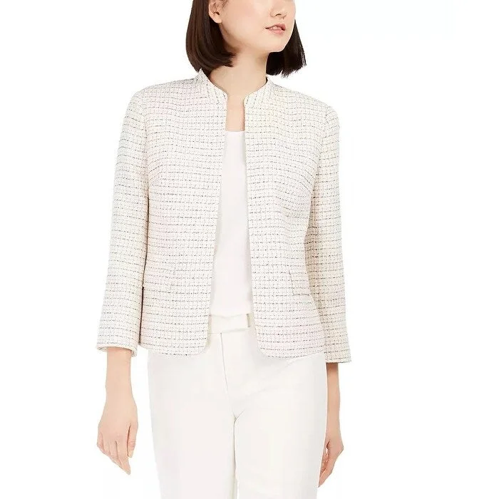 elegant evening coats for women -Anne Klein Women's Tweed Mandarin Collar Jacket White Size 14