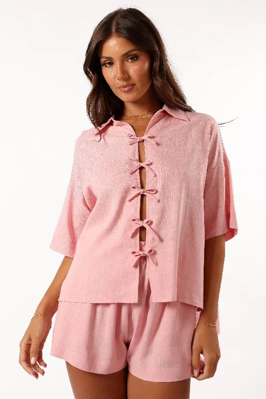 boho style tops for women -Stanley Short Sleeve Top - Pink