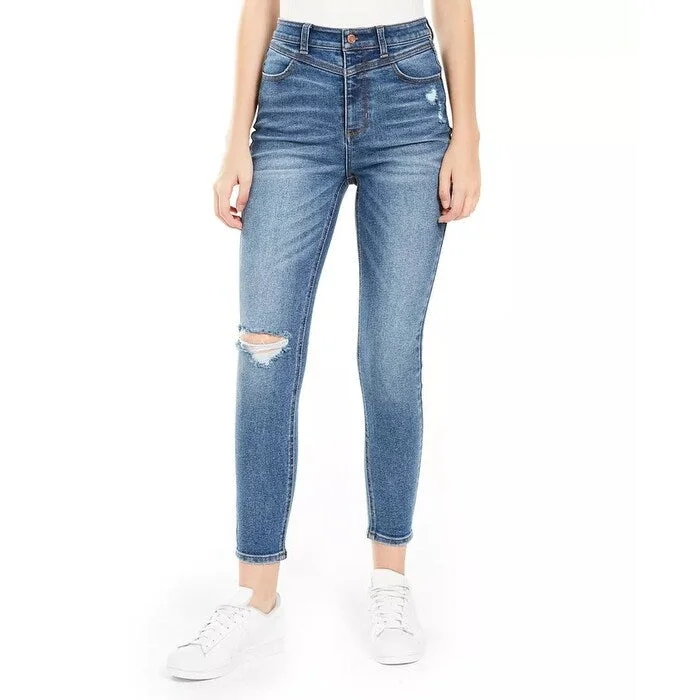 cropped trousers for women -Vanilla Star Junior's Real Cheeky Ripped High Rise Jeans Blue Size 0