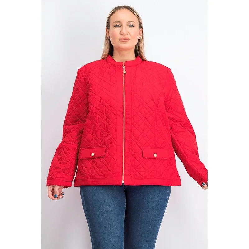 casual outerwear for women -Charter Club Women's Quilted Mandarin-Collar Jacket Medium Red Size Large