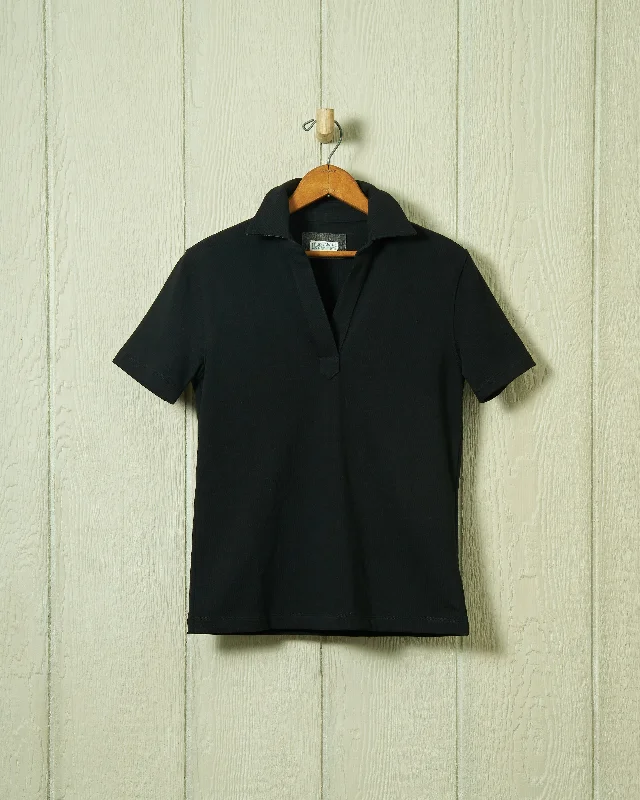 women's work blouses -Short Sleeve Inlet Pullover in Black