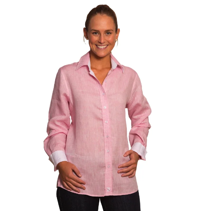 women's work blouses -Kate Pink Linen Shirt