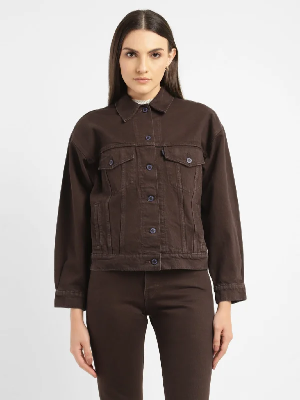 cozy knit coats for women -Levi's X Deepika Padukone 501 Originals Brown Denim Jacket