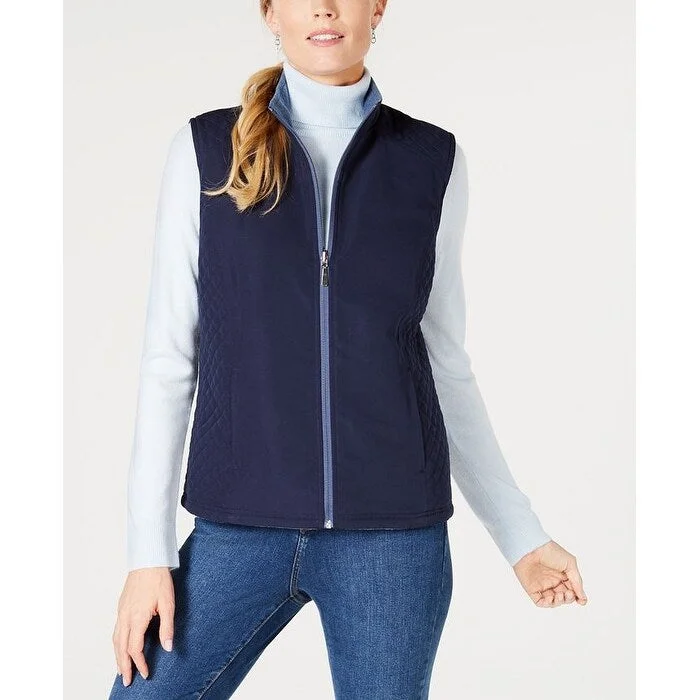 casual hooded jackets for women -Karen Scott Women's Sport Reversible Vest Navy Size Extra Small - X-Small